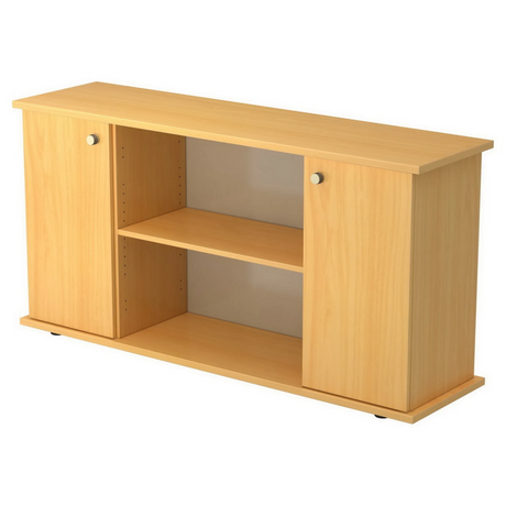 Buffet KAPA SB aspect hêtre avec deux portes, boutons argentés et étagère ouverte de hjh OFFICE PRO