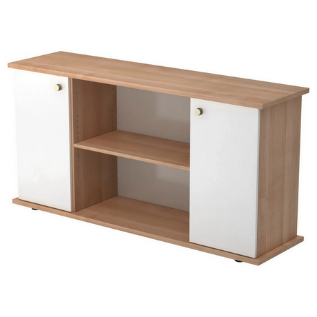 Buffet KAPA SB aspect noyer avec deux portes blanches et étagères ouvertes de hjh OFFICE PRO