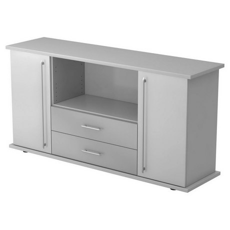 Buffet gris KAPA SB avec deux portes, deux tiroirs et poignées rails de hjh OFFICE PRO
