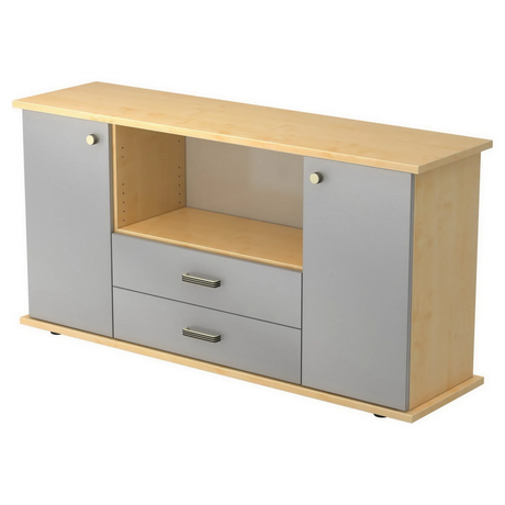 Buffet KAPA SB en érable et argent avec deux portes et deux tiroirs de hjh OFFICE PRO