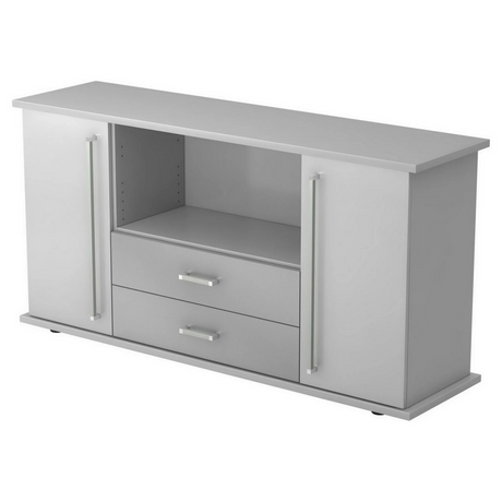 Buffet gris KAPA SB avec deux portes, deux tiroirs et poignées chromées de hjh OFFICE PRO