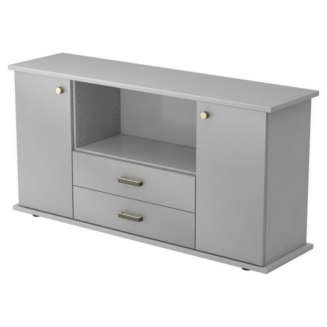 Buffet gris KAPA SB avec deux portes, deux tiroirs et une niche ouverte de hjh OFFICE PRO