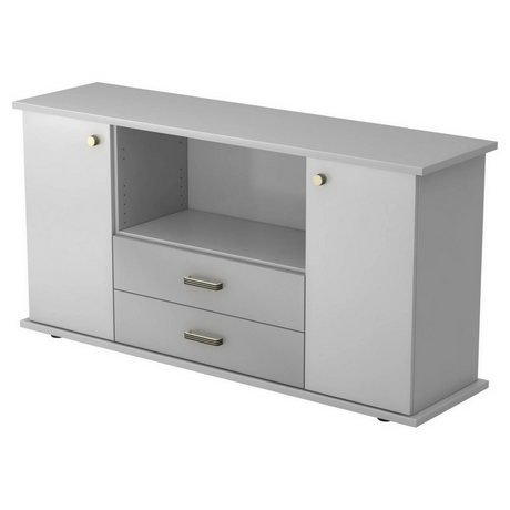 Buffet gris KAPA SB en plastique avec deux portes, deux tiroirs et une niche ouverte de hjh OFFICE PRO