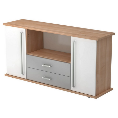 Buffet KAPA SB aspect noyer et blanc avec deux tiroirs et poignées chromées de hjh OFFICE PRO