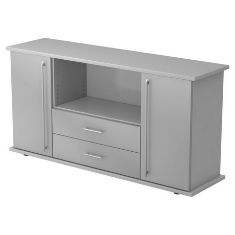 Buffet gris KAPA SB avec portes, deux tiroirs et poignées tubulaires argentées de hjh OFFICE PRO