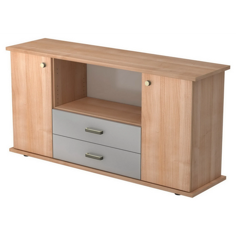 Buffet KAPA SB aspect noyer avec tiroirs gris et deux portes de hjh OFFICE PRO