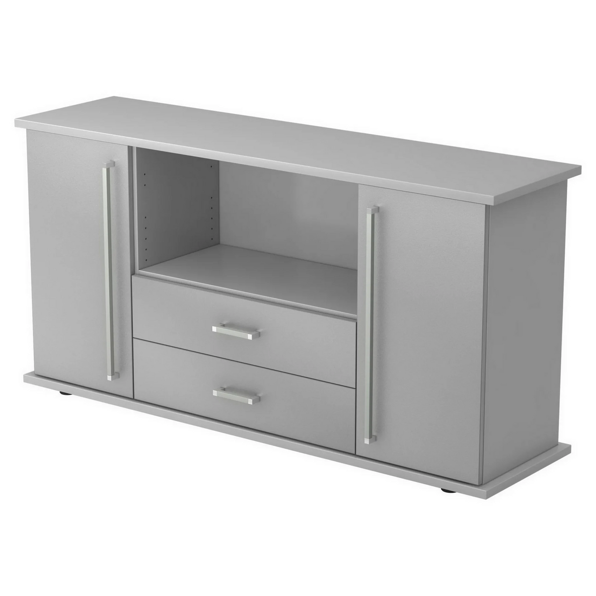 Buffet gris KAPA SB avec deux portes, deux tiroirs et poignées argentées de hjh OFFICE PRO