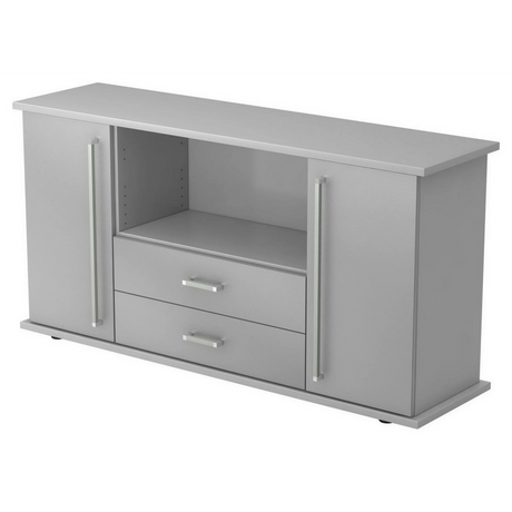 Buffet gris KAPA SB avec deux portes, deux tiroirs et poignées argentées de hjh OFFICE PRO