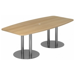 Table de conférence KARAT S 22 C avec plateau ovale en chêne et deux pieds colonnes chromés de hjh OFFICE PRO