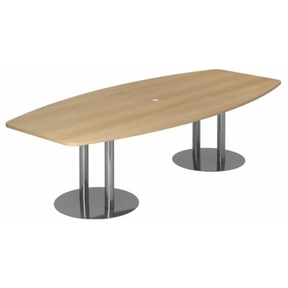 Table de conférence ovale KARAT S 28 C aspect chêne avec deux pieds colonnes chromés de hjh OFFICE PRO