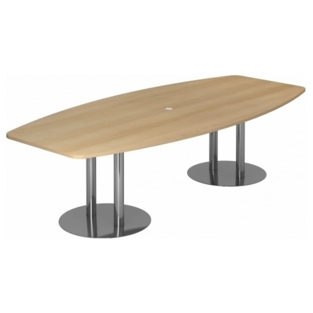 Table de conférence ovale KARAT S 28 C aspect chêne avec deux pieds colonnes chromés de hjh OFFICE PRO