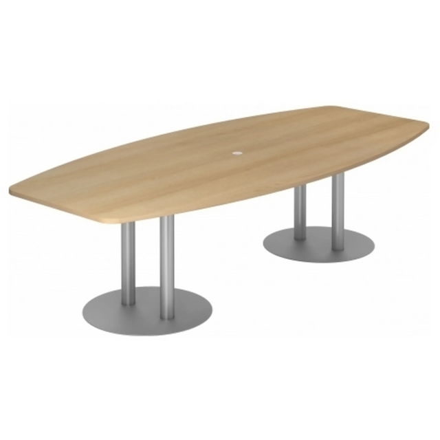 Table de conférence ovale KARAT S 28 S effet chêne avec pieds colonnes argentés de hjh OFFICE PRO
