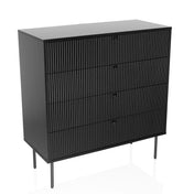 Commode noire KARBY K avec quatre tiroirs rainurés et des pieds métalliques fins de hjh LIVING