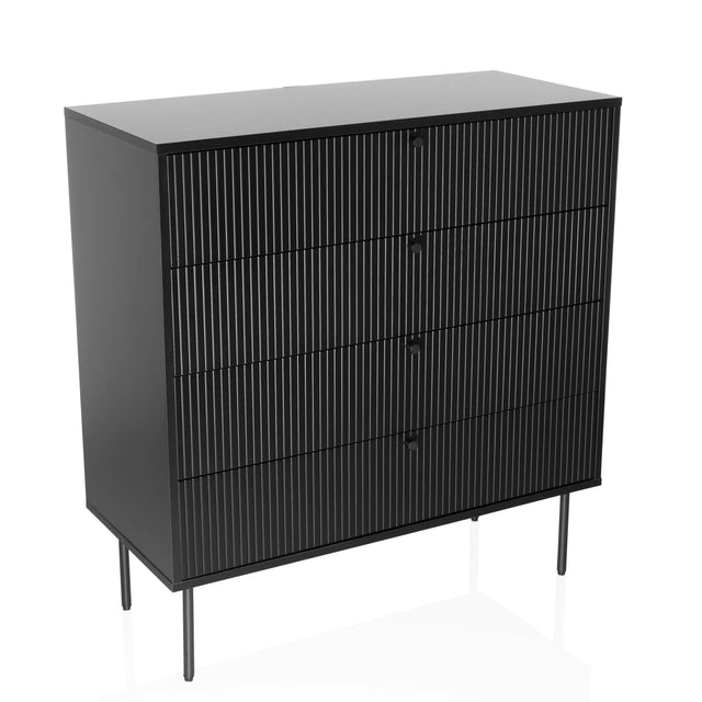 Commode noire KARBY K avec quatre tiroirs rainurés et des pieds métalliques fins de hjh LIVING