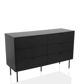 Buffet noir KARBY S avec façades cannelées et six tiroirs de hjh LIVING
