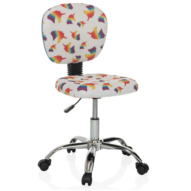 Chaise pivotante pour des enfants KID BUBBLE avec motif arc-en-ciel coloré et pied en métal brillant de hjh OFFICE