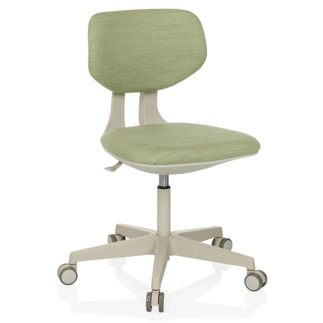 Chaise pivotante pour des enfants KID CLASSIC avec revêtement en tissu vert et piètement beige à roulettes de hjh OFFICE