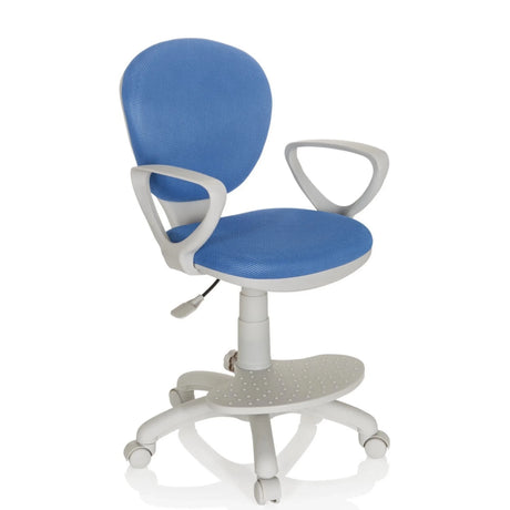 Chaise pivotante pour des enfants KID COLOUR G1 bleue avec accoudoirs gris et un repose-pieds de hjh OFFICE