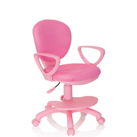 Chaise pivotante pour des enfants KID COLOUR rose avec accoudoirs et base à roulettes de hjh OFFICE