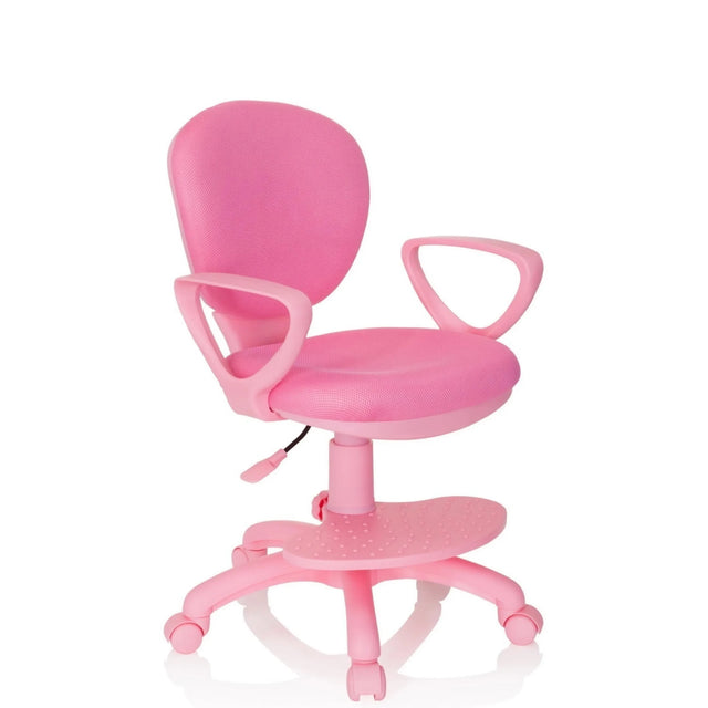 Chaise pivotante pour des enfants KID COLOUR rose avec accoudoirs et base à roulettes de hjh OFFICE
