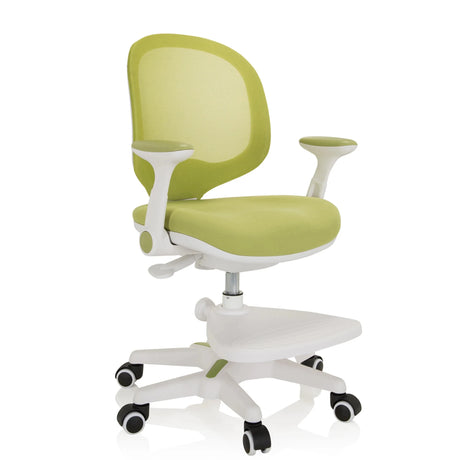 Chaise pour enfants KID ERGO verte avec structure blanche, accoudoirs et repose-pieds de hjh OFFICE