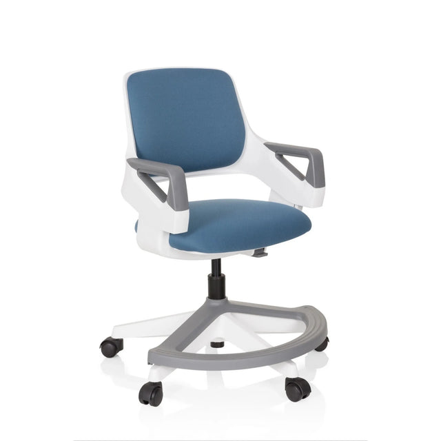 Chaise pivotante pour des enfants KID FLEX bleu gris avec structure blanche et accoudoirs gris de hjh OFFICE