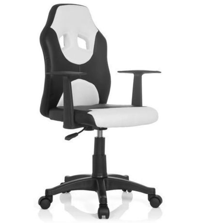 Chaise pivotante pour des enfants KID GAME AL noir et blanc avec accoudoirs et base à roulettes de hjh OFFICE