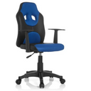 Chaise pivotante pour des enfants KID GAME AL en noir-bleu avec deux accoudoirs et roulettes de hjh OFFICE