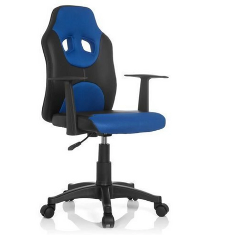 Chaise pivotante pour des enfants KID GAME AL en noir-bleu avec deux accoudoirs et roulettes de hjh OFFICE