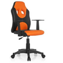 Chaise pivotante pour des enfants KID GAME AL en noir-orange avec accoudoirs et roulettes de hjh OFFICE