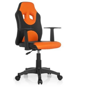 Chaise pivotante pour des enfants KID GAME AL en noir-orange avec accoudoirs et roulettes de hjh OFFICE