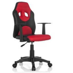 Chaise pivotante pour des enfants KID GAME AL en noir-rouge avec accoudoirs et roulettes de hjh OFFICE