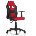 Chaise pivotante pour des enfants KID GAME AL en noir-rouge avec accoudoirs et roulettes de hjh OFFICE