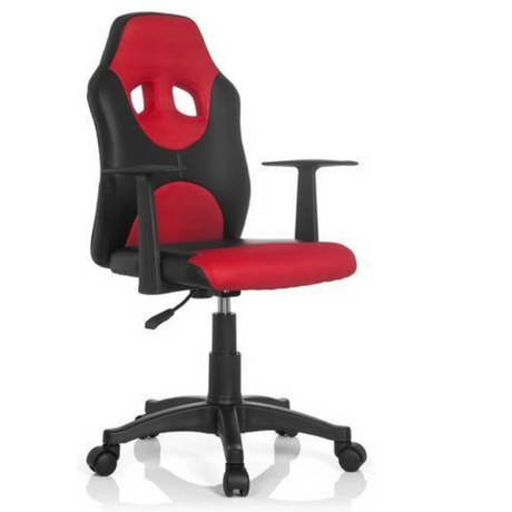 Chaise pivotante pour des enfants KID GAME AL en noir-rouge avec accoudoirs et roulettes de hjh OFFICE