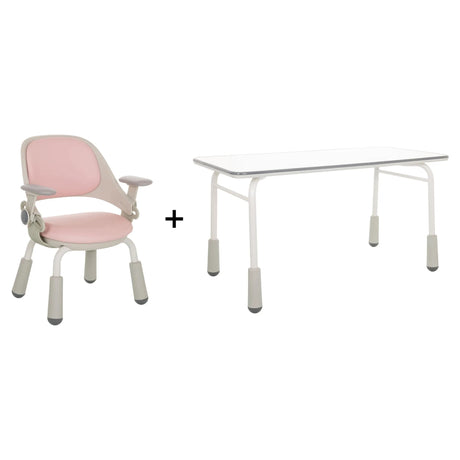 Ensemble chaise pour enfants KID GRO SET avec chaise rose et bureau blanc sur pieds gris clair de hjh OFFICE
