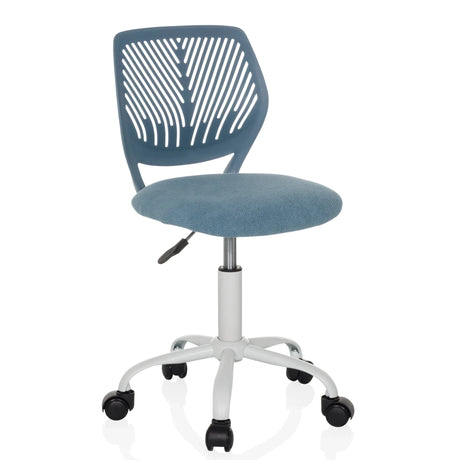 Chaise pivotante pour des enfants KID QW bleue avec dossier rayé et pied blanc de hjh OFFICE