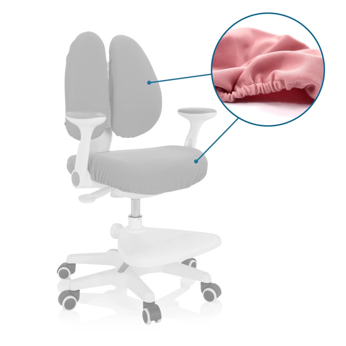 
Ensemble de housses de rechange roses KID WING COVER pour chaise de bureau avec vue détaillée du tissu élastique de hjh OFFICE