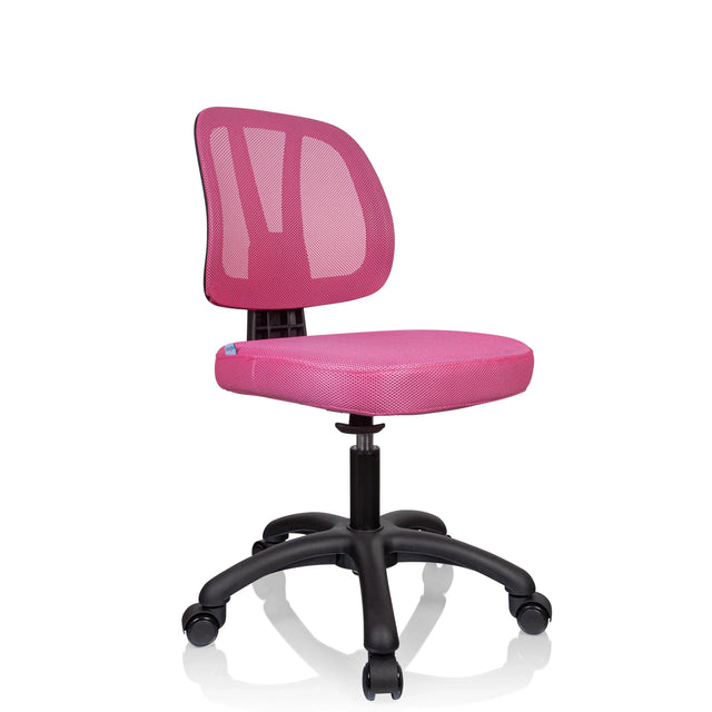 Chaise pivotante pour des enfants KID YU 200 rose avec revêtement en maille et piètement noir à roulettes de hjh OFFICE