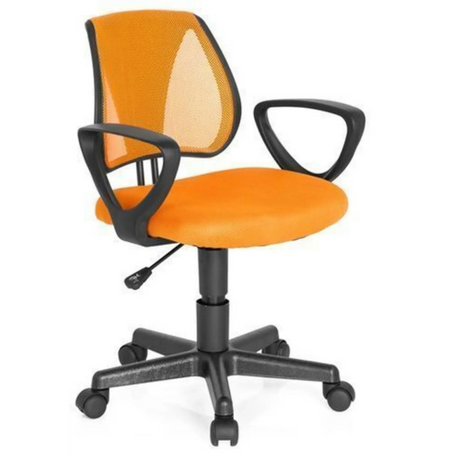Chaise pivotante pour des enfants KIDDY CD en orange avec dossier en maille et accoudoirs noirs de hjh OFFICE