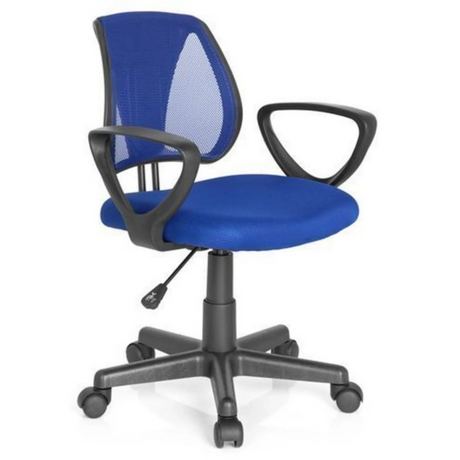 Chaise pivotante pour des enfants KIDDY CD bleu foncé avec dossier en maille et accoudoirs noirs de hjh OFFICE