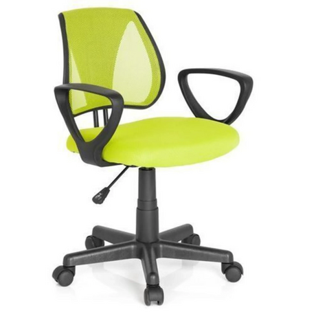 Chaise pivotante pour des enfants KIDDY CD en vert avec dossier en maille et accoudoirs noirs de hjh OFFICE