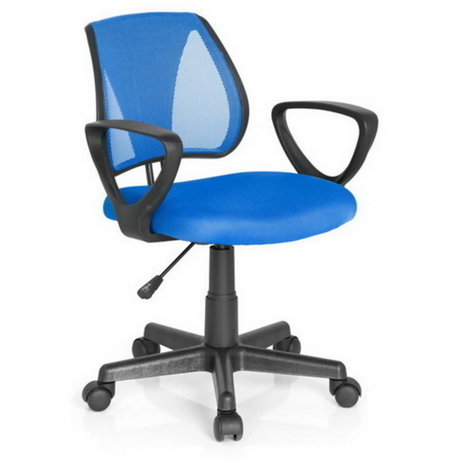 Chaise pivotante pour des enfants KIDDY CD bleue avec dossier en maille et accoudoirs noirs de hjh OFFICE
