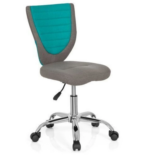 Chaise pivotante pour des enfants KIDDY COMFORT grise avec accent turquoise sur le dossier et piètement brillant de hjh OFFICE