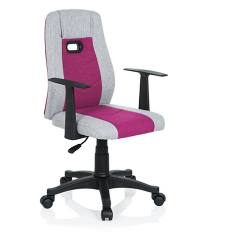 Chaise pivotante pour des enfants KIDDY EXTRA en gris et rose avec accoudoirs et roulettes noirs de hjh OFFICE