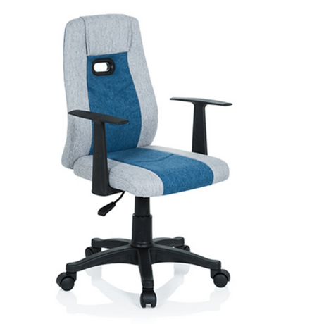 Chaise pivotante pour des enfants KIDDY EXTRA en gris et bleu avec accoudoirs et roulettes noirs de hjh OFFICE