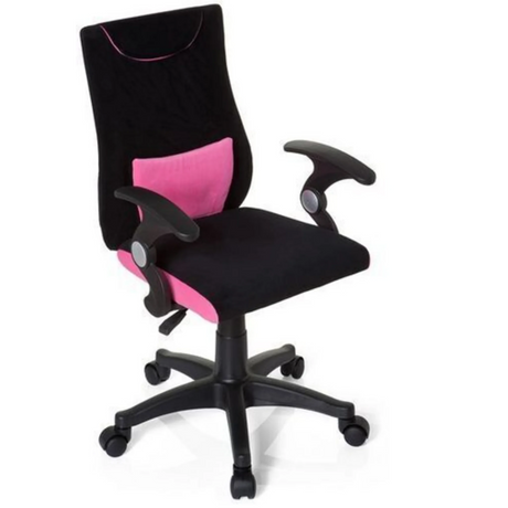 Chaise pivotante pour des enfants KIDDY PRO AL en noir-rose avec accoudoirs et roulettes de hjh OFFICE