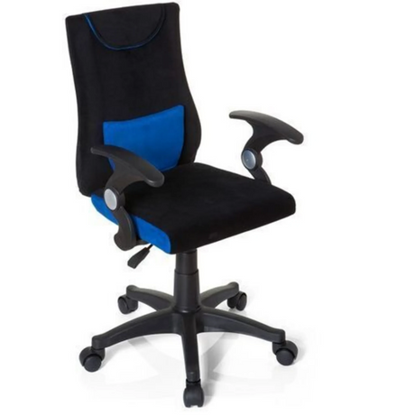 Chaise pivotante pour des enfants KIDDY PRO AL en noir et bleu avec accoudoirs et roulettes de hjh OFFICE