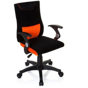 Chaise pivotante pour des enfants KIDDY PRO AL en noir-orange avec accoudoirs et piètement à roulettes de hjh OFFICE