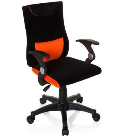 Chaise pivotante pour des enfants KIDDY PRO AL en noir-orange avec accoudoirs et piètement à roulettes de hjh OFFICE