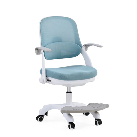 Chaise pivotante pour enfants Kiddy Smart Step en bleu avec structure blanche et repose-pieds intégré de hjh OFFICE